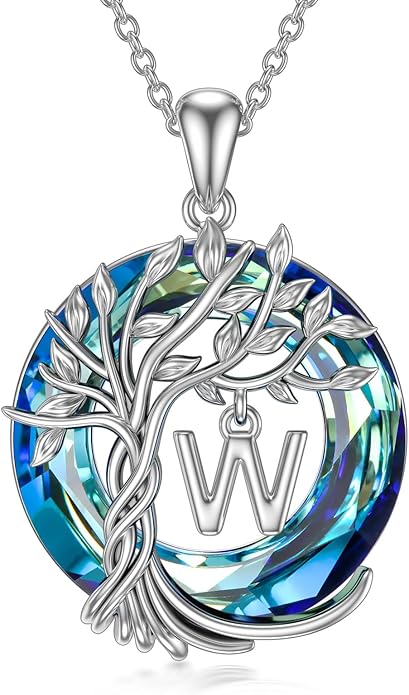 TOUPOP Gifts for Women Tree of Life Necklace 925 Sterling Silver Initial Pendant Family Tree Crystal Jewelry Valentine's Day Birthday Gifts for Her Mom Wife Girlfriend Daughter