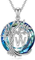 TOUPOP Gifts for Women Tree of Life Necklace 925 Sterling Silver Initial Pendant Family Tree Crystal Jewelry Valentine's Day Birthday Gifts for Her Mom Wife Girlfriend Daughter