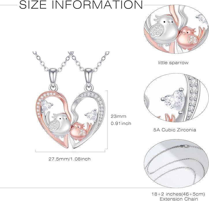 Couple Necklace S925 Sterling Silver for Women Men Mother and Daughter Matching Necklace Jewelry Gifts Birthday Valentine's Day Christmas Thanksgiving