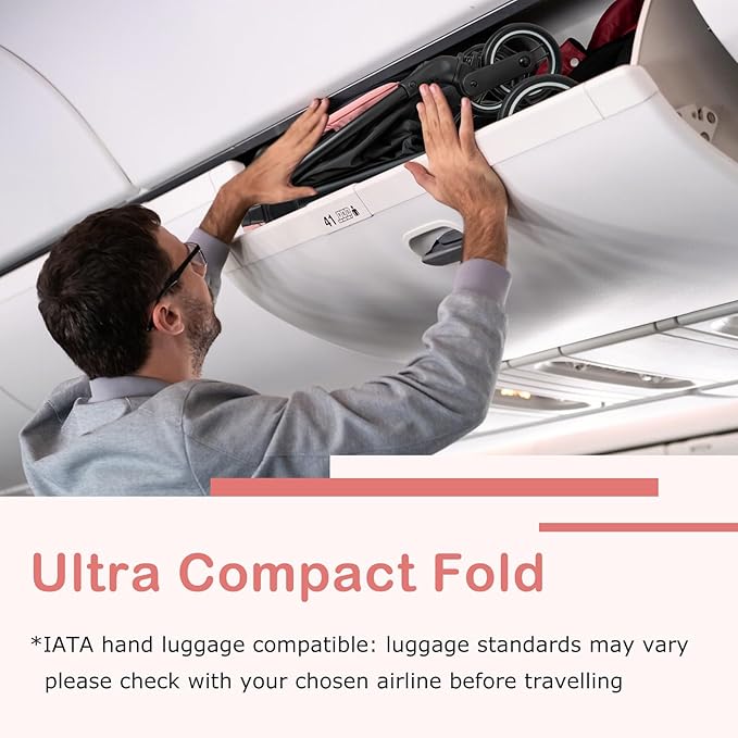 INFANS Lightweight Baby Stroller, Ultra-Compact Fold Airplane Ready Travel Stroller, One-Hand Gravity Fold Near Flat Recline Seat, Foldable Toddler Stroller for Infant 0-36 Month