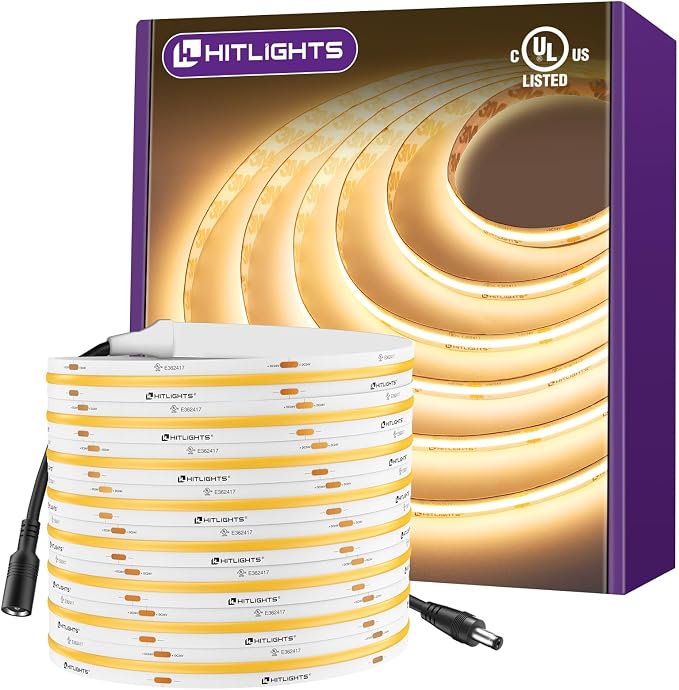 HitLights COB LED Strip Lights Warm White 3000K, 16.4ft Premium High Density by HitLights