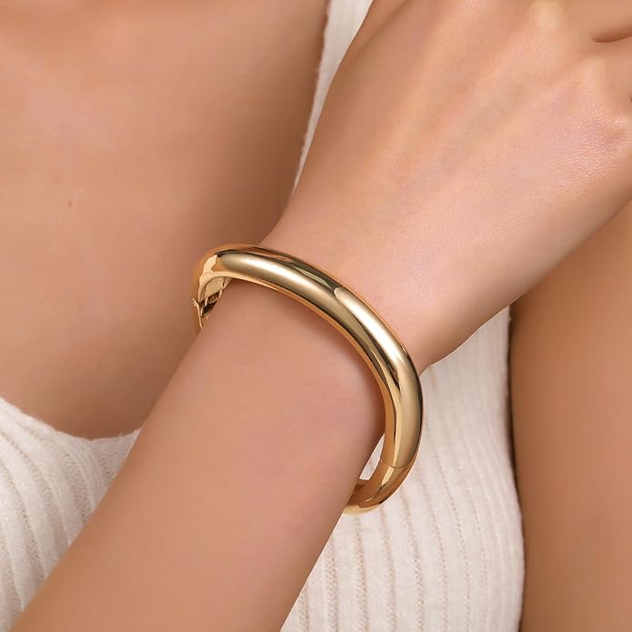 Chunky Gold/Silver Gold Cuff Bangle Bracelets for Women Trendy Hinged Cuff Open Wide Chunky Gold Bracelet Minimalist Bangle Jewelry Gift