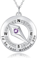 FANCIME Sterling Silver Compass Birthstone Necklaces Fine Jewelry Anniversary Birthday Gifts for Women Her Wife Mom
