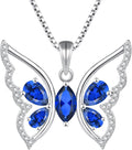 YL Women's Butterfly Necklace 925 Sterling Silver Flower Rose Pendant Birthstone Halo Jewelry