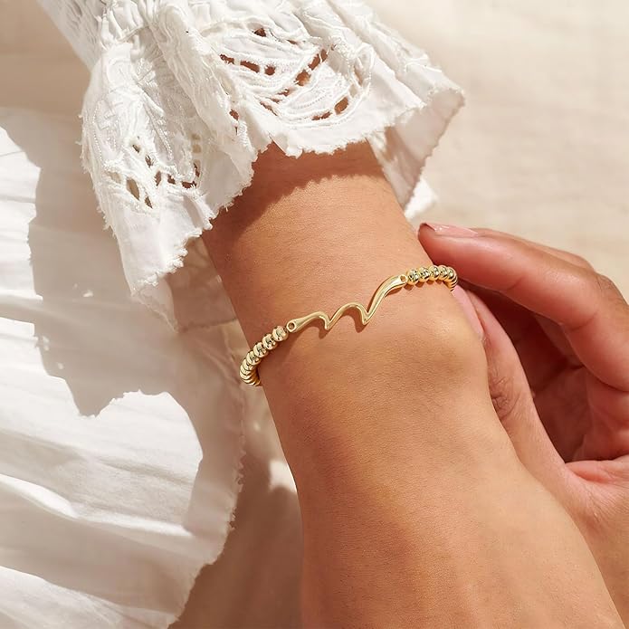 Gold Bracelets for Women 14K Gold Beaded Bracelets Stackable Bracelets for Women Gold Charm Bracelet Non Tarnish Gold Jewelry for Women Trendy