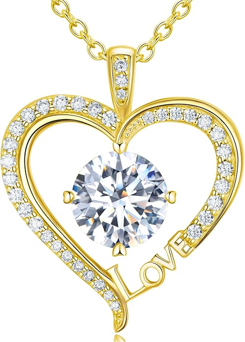 Moissanite Heart Necklaces for Women, 1-3 Carat Moissanite 925 Sterling Silver Love Jewelry, Valentines Day Birthday Wedding Anniversary Engagements Gifts for Women Wife Girlfriend Mom Her