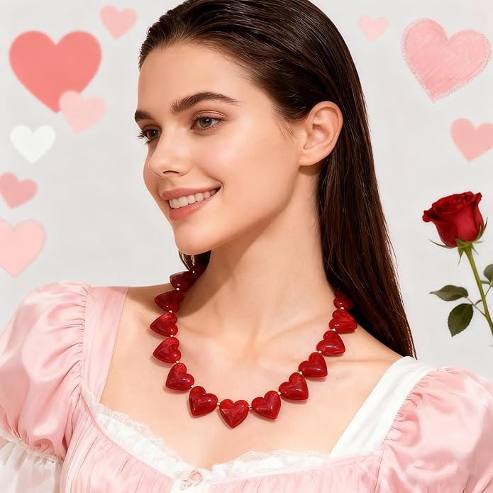 YUJIE Amber Acrylic Heart Choker Necklace for Women Vintage Punk Chunky Necklace Trendy Fashion Accessory