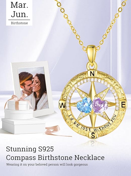 Valentine's Day Gifts for Wife 925 Sterling Silver Double Birthstone Pendant Necklaces I Love You for Always and Forever Necklace Anniversary Birthday Gifts for Wife Girlfriend Mom Her