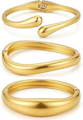 Chunky Gold Bangle Bracelets for Women, Dainty 14k Gold Plated Big Stackable Bangles Set, Trendy Statement Cuff Bracelet Stack Fashion Jewelry Christmas Gifts