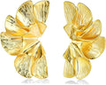 18K Gold Plated Large Chunky Flower Statement Earrings for Women by SNGIA, Summer Beach Floral Handmade Drop Jewelry, Maximalist Wedding Date Birthday Gift, Bold Exaggerated Textured Dangle Trendy Ribbed Jewelry, 18K Gold Plated Chandelier Fashion Acce...