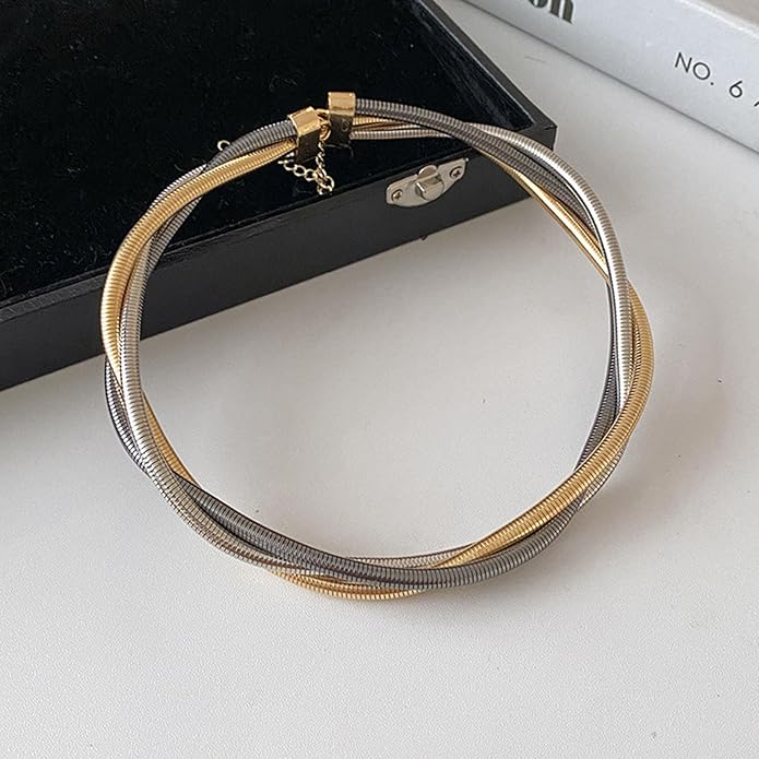 Chunky Gold Snake Chain Choker for Women Stainless Steel Layered Collar Necklace Punk Gothic Y2K Statement Jewelry Gift