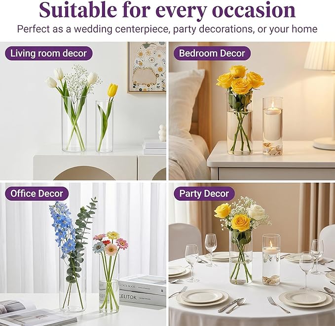 24 Pack Clear Glass Cylinder Vases, Flower Vases | Floating Candle Holder - Image 7