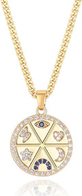 Aobei Pearl 18K Gold Plated Moon Star Lion Evil Eye Love Heart Cross Pendant Necklace Medallion Paperclip Chian Choker Layering Jewery for Women