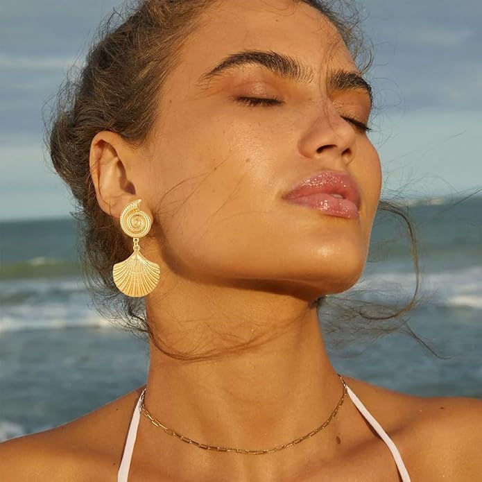 Gold/Silver Shell Dangle Earrings for Women Seashell Drop Dangle Earrings Ocean Beach Earrings Summer Jewelry
