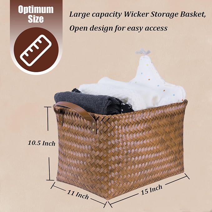 BROWNLILY Handwoven Clothes Basket Laundry Hampers Large Wicker Storage Baskets - Image 6
