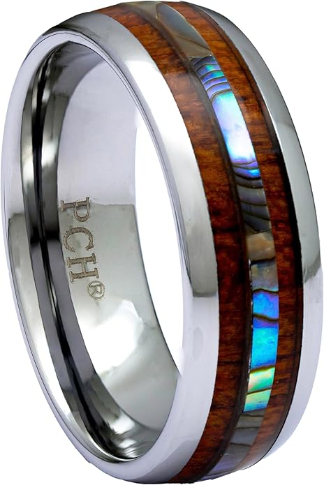 Tungsten Ring Hawaiian Koa Wood Abalone 8mm Comfort Fit Band