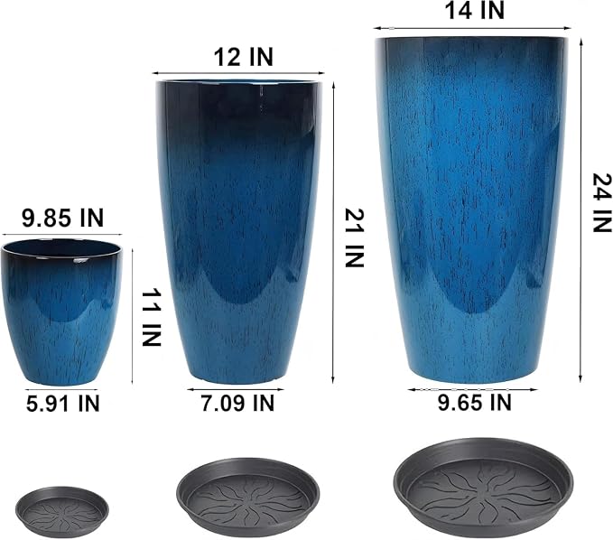 24/21/11 Inch Tall Planter Pots Garden Plastic Planters - Image 4