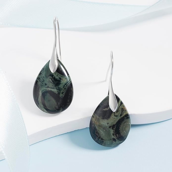 SELOVO Agate Teardrop Stone Grey Drop Earrings Fishhook Dangle Earrings for Women