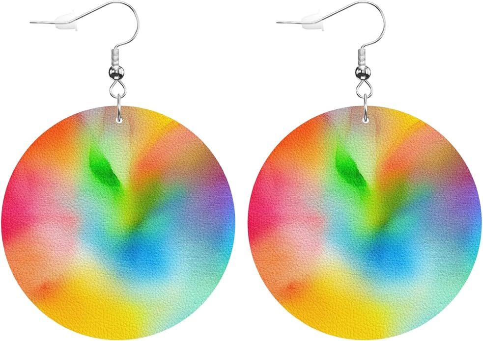 Swono Dinosaurs Round Faux Leather Earrings for Women Adorable Funny Cartoon Dragon Animal Tree Funny Lightweight Double-Side Printed Drop Dangle Earring for Birthday Party Gift