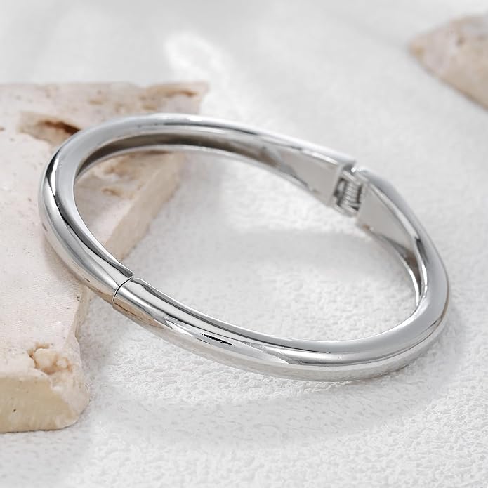 Chunky Gold/Silver Gold Cuff Bangle Bracelets for Women Trendy Hinged Cuff Open Wide Chunky Gold Bracelet Minimalist Bangle Jewelry Gift