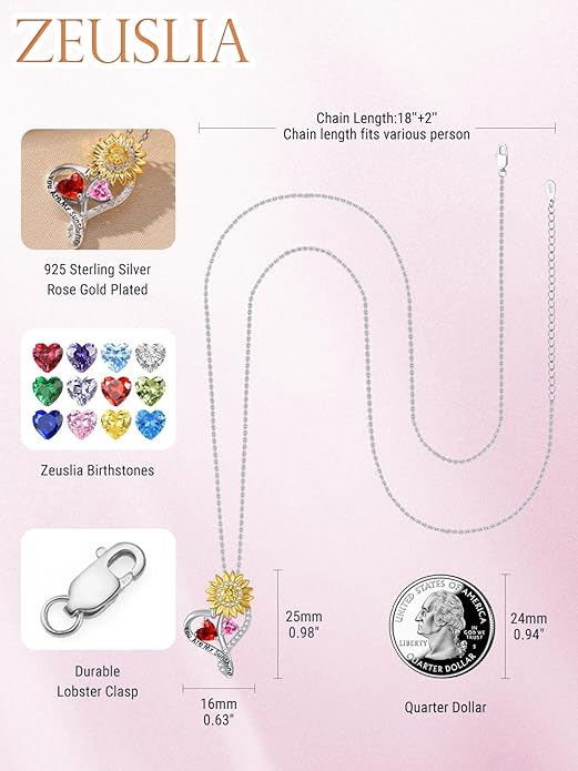 Valentine's Day Gifts for Wife 925 Sterling Silver Double Birthstone Pendant Necklaces I Love You for Always and Forever Necklace Anniversary Birthday Gifts for Wife Girlfriend Mom Her