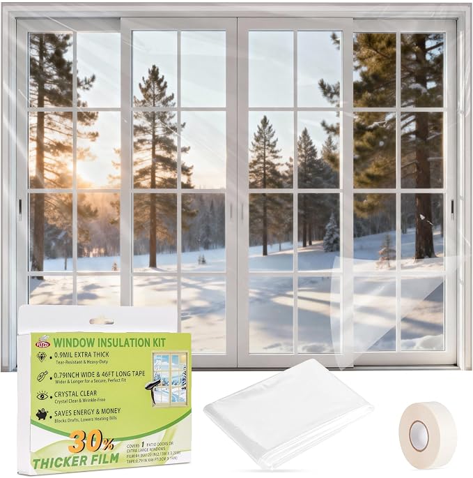 FLYZZZ Patio Door Window Insulation Kit, 84X120in Heavy Duty Winter Shrink Film by FLYZZZ