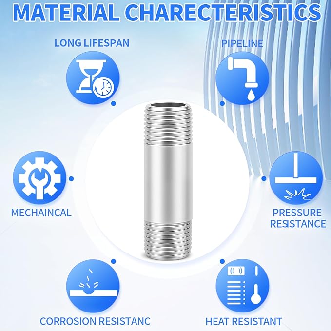 ChillWaves 304 Stainless Steel Pipe Fitting, Nipple Cast Pipe 1-1/2" NPT Male x - Image 5
