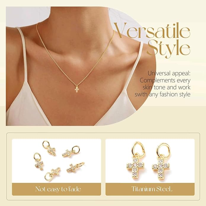 10PCS Cubic Zirconia Cross Alloy Pendants, 18K Gold Plated Cross Shaped Alloy Pendant, Sparkly Christ Crucifix Charms for Jewelry Making Bracelets Necklaces Earring Keychain DIY Craft Findings