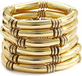 iF YOU 6pcs Chunky Acrylic Bangle Bracelets for Women, Resin Bamboo Brown Stretchy Bracelet Stack, Fashion Jewelry for Women