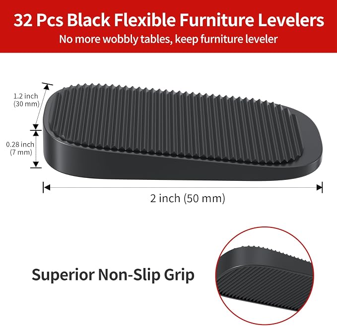 Ezprotekt 32 Pcs Black Silicone Furniture Leveling Shims Anti Wobble Pads | - Image 2
