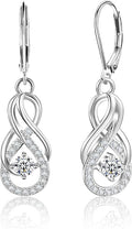 Sterling Silver Dangle Earrings for Women Trendy Hypoallergenic Leverback Silver Drop Earrings with Cubic Zirconia Double Twisted Infinity Heart Ball Charm Dangle Drop Earring Jewelry