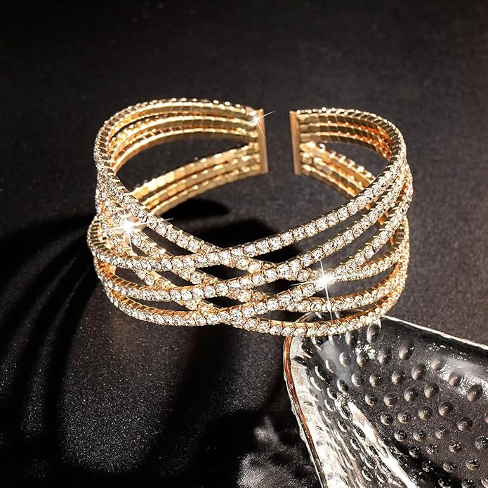 Suyi Rhinestone Bracelet Multilayer Gold Cuff Bracelet for Women Crystal Braidal Bracelets
