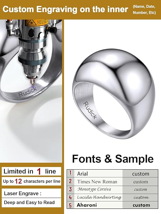 GOLDCHIC JEWELRY Chunky Dome Ring for Women, Stainless Steel Bold Stacking Croissant Statement Ring For Men (Size 7-12, Custom)