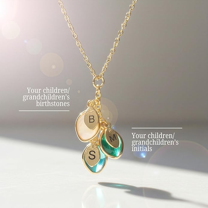 MignonandMignon Birthstone Necklace for Grandma, Initial Necklaces for Women Personalized Jewelry for Women Birthstone Necklace, Grandkids Name Gifts for Mom Necklace Family, Unique – BSON-L-D