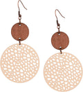 MINACHI Bohemian Hollow Cut-Out Wood Leather Dangle Drop Earrings, Boho Chic Hippie Statement Jewelry Gift for Women