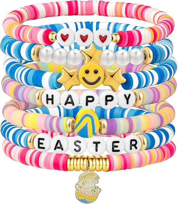 Friendship Beaded Bracelets for Women, Stackable Colorful Surfer Boho Clay Bead Stretch Bracelets