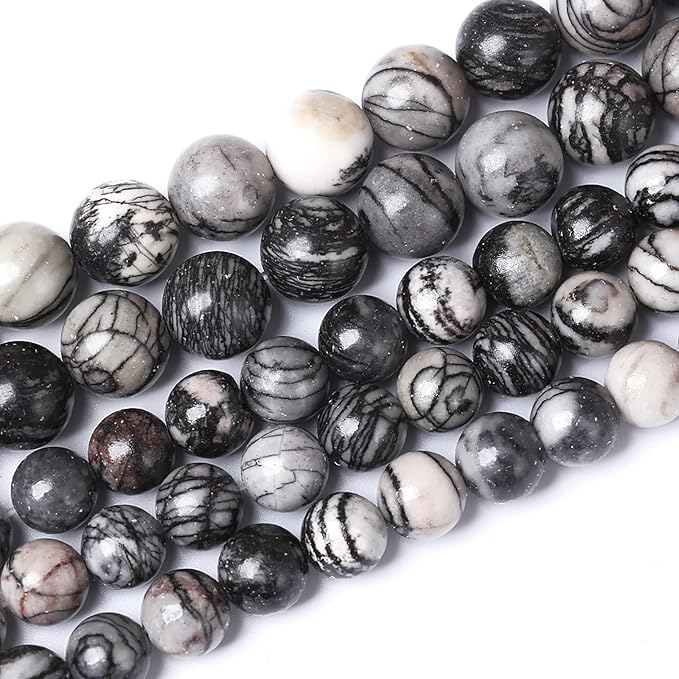 45pcs 8mm Natural Stone Beads Spider Web Stone Round Loose Spacer Energy Stone Healing Power Beads for Jewelry Making DIY Bracelet Necklace 15"