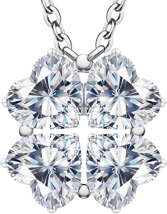 Luckylove 2-In-1 Four Heart Necklace for Women, 4 or 2 Carats Moissanite, Sterling Silver Jewelry, Anniversary Birthday Christmas Valentines Day, Special Gifts For Wife Girlfriend Daughter Her