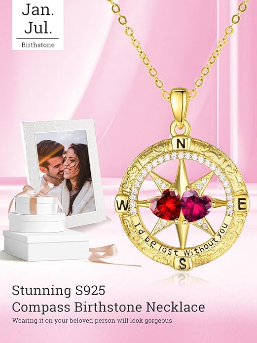Valentine's Day Gifts for Wife 925 Sterling Silver Double Birthstone Pendant Necklaces I Love You for Always and Forever Necklace Anniversary Birthday Gifts for Wife Girlfriend Mom Her
