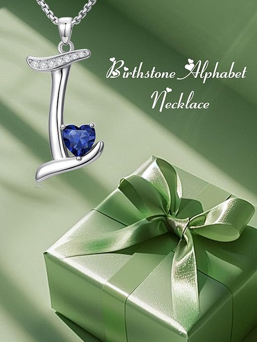 Valentines Day Gifts for Women Alphabet A to Z Initial Birthstone Pendant Necklaces for Women - 18k White Gold Plated Personalized Name Jewelry Valentine Mothers Day Birthday Gifts for Women Her Girlfriend