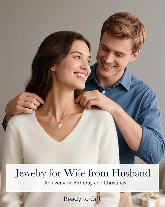 Moissanite Necklace for Women, 1-3 Carat Heart Necklace Engraved with 'I LOVE YOU' Gift for Wife, Anniversary Birthday Christmas Valentine Engagements Mothers Day Jewelry for Wife Her Girlfriend Mom Daughter