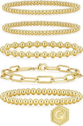 adoyi Valentines Day Gifts for Her Gold Bracelets for Women Waterproof, 14K Gold Plated Beaded Strand Bead Ball Bracelets stack Adjustable Jewelry Set for Gifts