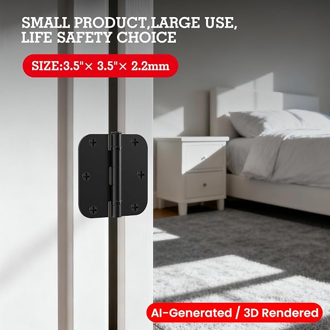 TDCHINGES Rounded Matte Black Door Hinges 3.5 Inch 5/8" Lasting No Squeak | 30 - Image 6