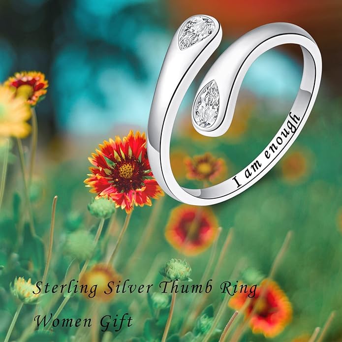 Fookduoduo 925 Sterling Silver Ring Inspirational Jewelry adjustable Wrap Open Rings for Women