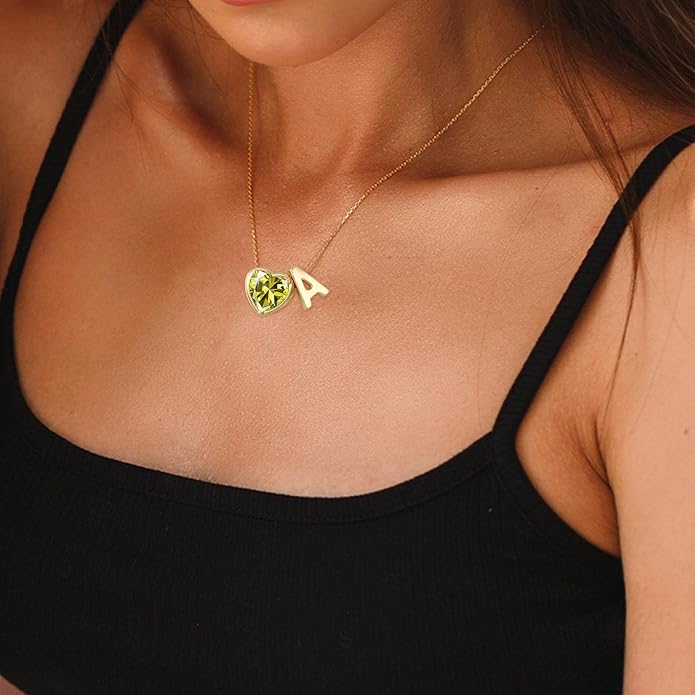 Valentines Day Gifts for Her- Heart Birthstone Initial Necklace for Women Girls,14K Gold Plated Heart Letter A-Z Necklace Birthday Trendy Jewelry Gifts for Women Girls Daughter