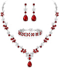 Crysdue Wedding Jewelry Set for Women, Floral Leaf Vine Teardrop Necklace Dangle Earrings Bracelet and Hair Comb, Cubic Zirconia Elegant Party Prom Jewellery for Bridal Bridesmaid