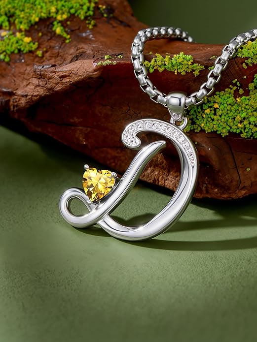Valentines Day Gifts for Women Alphabet A to Z Initial Birthstone Pendant Necklaces for Women - 18k White Gold Plated Personalized Name Jewelry Valentine Mothers Day Birthday Gifts for Women Her Girlfriend