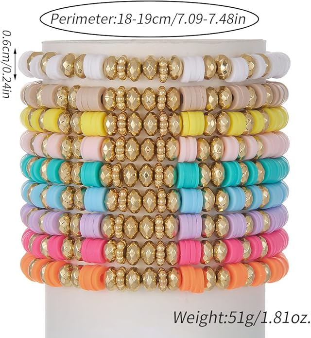 Friendship Bracelets Boho Stackable Bracelets for Women Surfer Heishi Clay Bead Bracelets Stretch Preppy Bracelets Colorful Boho Bracelets for Women