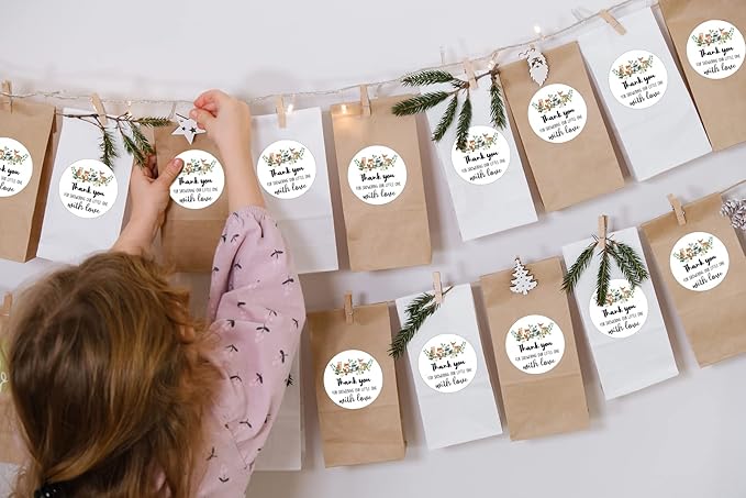 80 Pieces Thank You for Showering Our Little One with Love Woodland Creature Thank You Stickers, Baby Shower Birthday Party Decorate Watercolor Forest Woodland Animals Theme Label Decorations