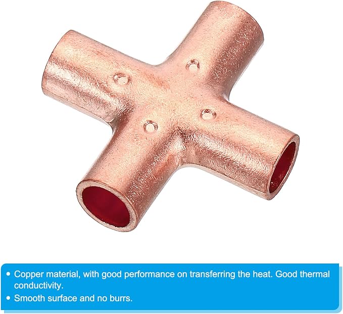 PATIKIL 1/4 Inch ID Copper Union Cross Pipe Fitting, 4 Way Welding Copper End - Image 4